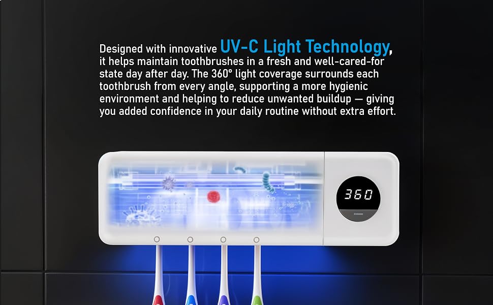 Smart UV-C light toothbrush sterilizer cleaning 4 brushes sanitizing holder