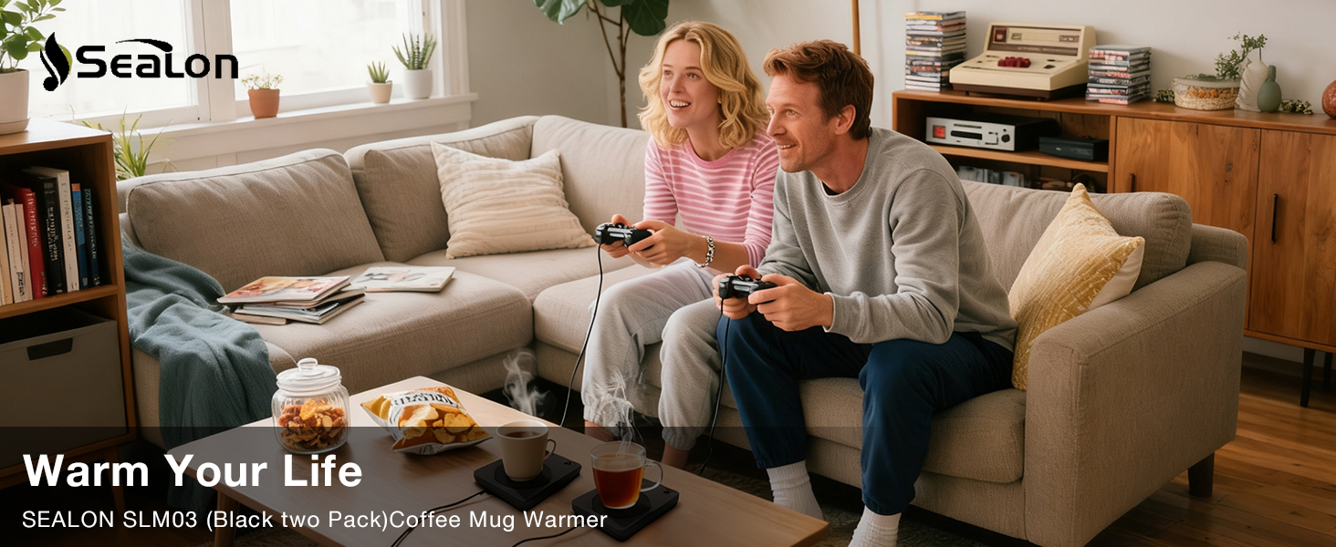 A cozy desk setup with a steaming mug next to an open book and a warm lamp