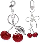 2PC Cherry Keychain Bag Purse Handbag Charms Initial Letter Keychain for Women Girl Cute Key Chai...
