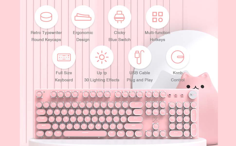 USB Wired Mechanical Keyboard Blue Switch Metal Panel with Knob Design Gaming Keyboard