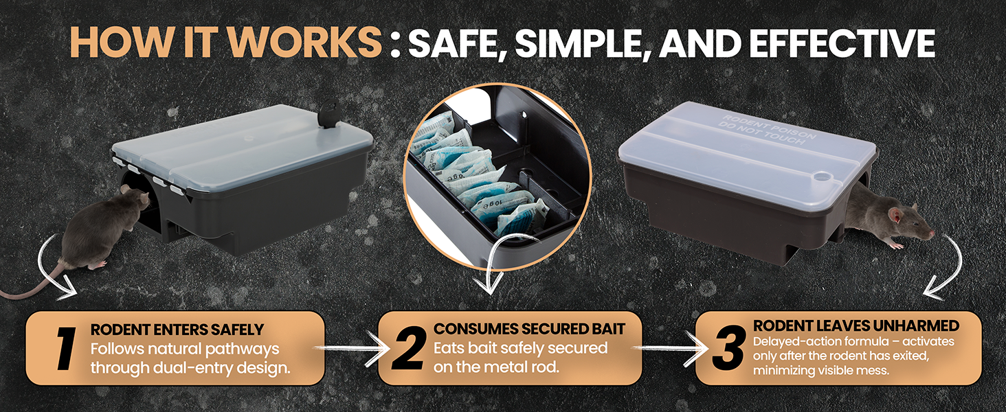 Outdoor rat traps shown in action with bait system and dual entry to manage rodents discreetly