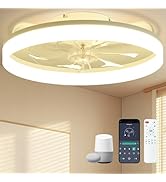 DIAMONDFORGE Smart Ceiling Fans with Lights Remote - 20'' WiFi Alexa Flush Mount Low Profile Mode...