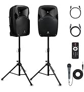 PRORECK Party 12 12-Inch 1000 Watts 2-Way Powered PA Speaker System Combo Set with Bluetooth/USB ...