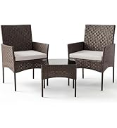 Sweetcrispy 3 Piece Patio Furniture Set, All-Weather Outdoor Conversation Set with Removable Cush...
