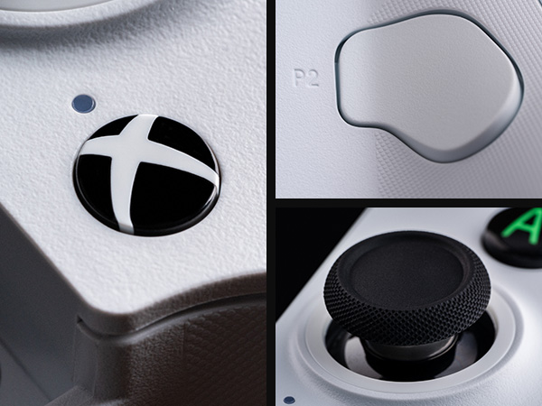 Xbox button. 2 Pro back paddle buttons. Wear-resistant metal joystick rings.
