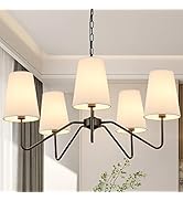 5-Light 30” Modern Chandelier with White Shades, Classic Pendant Ceiling Light Fixture for Dining...