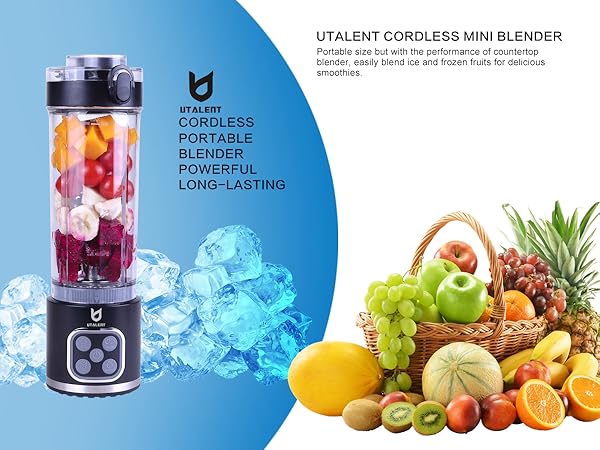Portable size but easily blend ice and frozen fruits for delicious smoothies.