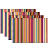 Niviy Bright Colorful Striped Placemats Set of 4, 12x18 Inch Mexican Rainbow Colored Geometric Pa...