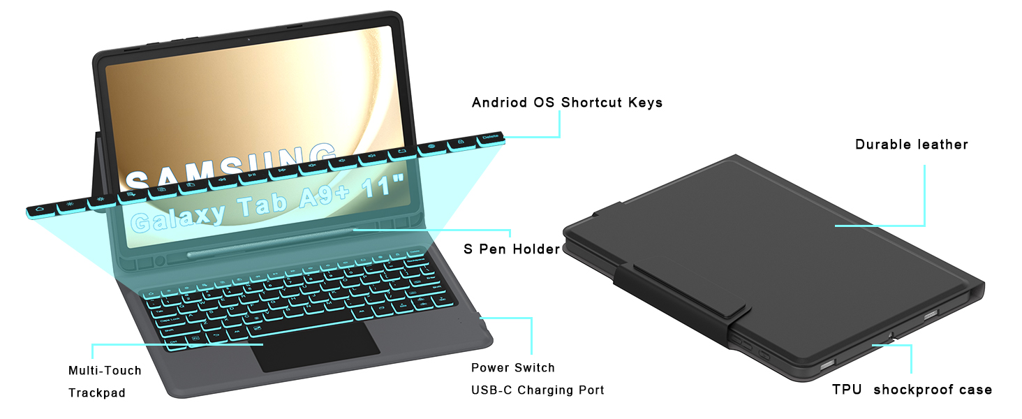 samsung A9+ tablet case with keyboard