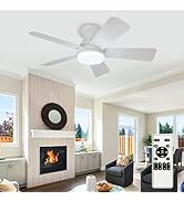 Depuley Modern Ceiling Fan with Light: 35-Inch White Small Fans for Bedroom Indoor Outdoor - Dimm...