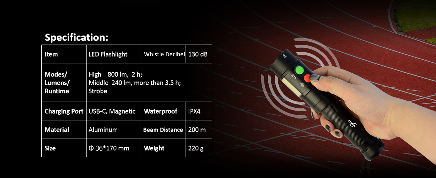 electronic whistle wand flashlight traffic training USB C magnetic rechargeable 2002E