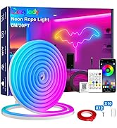Cozylady 6M RGB Neon LED Rope Lights, 20Ft Waterproof Bluetooth APP Remote Control Music Sync Str...