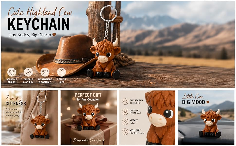 Highland Cow Keychain Car