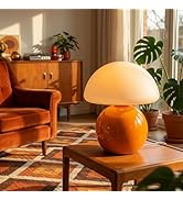 DKCONONY Mushroom Lamp Mid Century Modern Decor - Small Retro Bedside Table Lamp with Ceramic Bas...