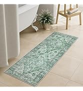 Uphome Green Bathroom Rugs, Distressed Farmhouse Boho Bath Mat, Non Slip Washable Soft Velvet Bat...