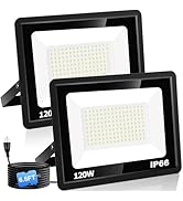 QENLAI 120W LED Flood Light with Plug, 14400Lm Super Brighter Security Lights with 6.6ft Wire, 50...