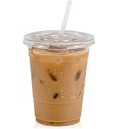 [50 Pack] 16 oz BPA Free Clear Plastic Cups With Flat Slotted Lids for Iced Cold Drinks Coffee Te...