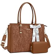 MOSISO Laptop Bag for Women, PU Leather Tote Bag, Front Embossed Retro Hibiscus Computer Bags wit...