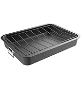 Classic Cuisine Roasting Pan with Angled Rack-Nonstick Oven Roaster and Removable Tray-Drain Fat ...