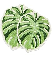 Litabel Green Leaf Bathroom Rug Set 2 Piece, Cute Non Slip Monstera Shaped Plush Bath Mat Rug Set...