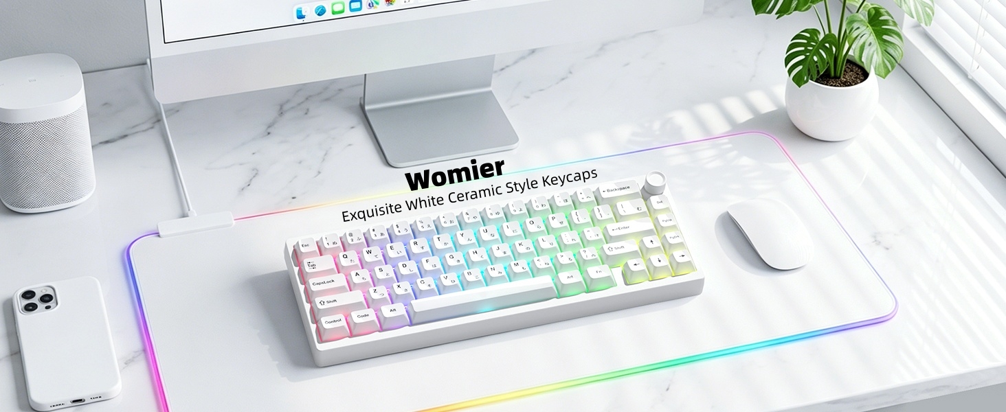 White Keycaps Ceramic Style PC Glossy Jelly Keycap for Mechanical Keyboard
