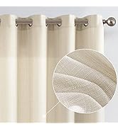 jinchan Curtains Linen Textured Casual Weave Curtain for Living Room 84 Inches Long Grommet Curta...