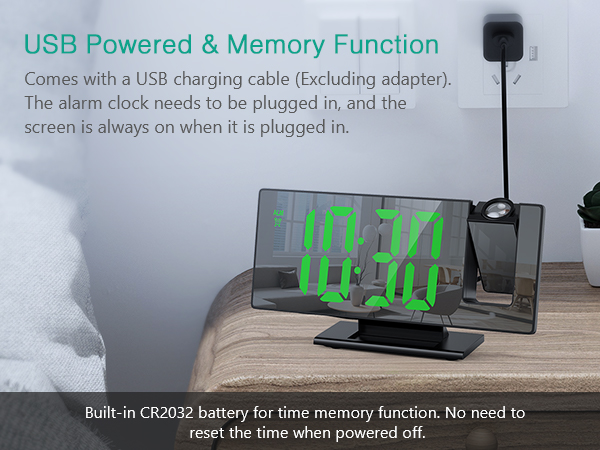 ORIA Projection Alarm Clock, LED Electronic Alarm Clock, 7.8" Mirror Desk Alarm Clock