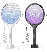 YISSVIC Electric Fly Swatter 4000V Bug Zapper Racket Dual Modes 2PCS with Purple Mosquito Light