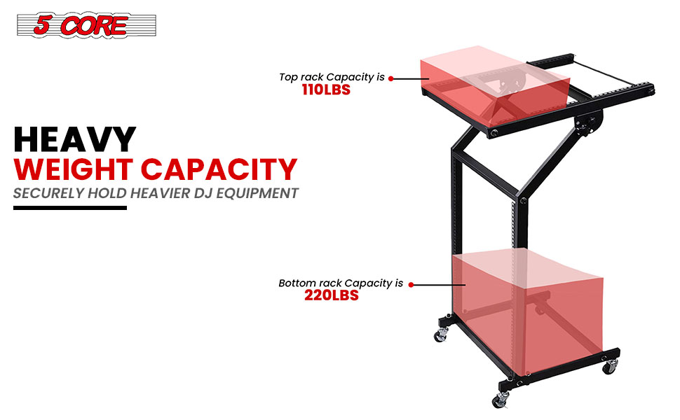 Product image 5 Core DJ Mixer Stand 12U Adjustable Rack Mount Rolling Stage Cart Pro Audio 