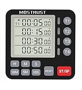 MOSTRUST Digital Dual Kitchen Timer, 4 Channels Independent Countdown Timer, Large Display, On/Of...