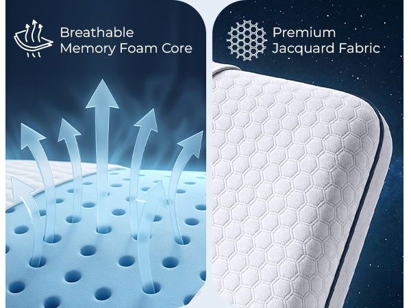 Memory foam pillows queen size bed pillows cooling braethable design removable &amp; washable cover
