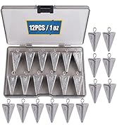 Hfuiqau 12Pcs Pyramid Sinkers 5 Sizes (1oz–5oz),Surf Fishing Gear – Anti Roll Durable Lead Weight...