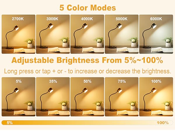 LED Desk Lamp with USB Charging Port Wireless Charger Small Lamp for College Dorm Room Home Office