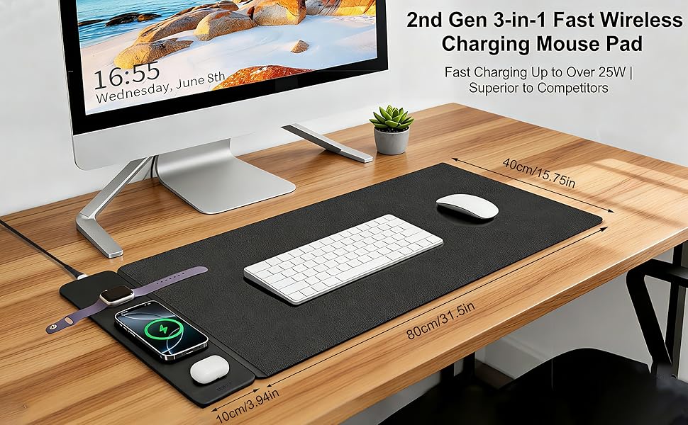 2nd Gen 3-in-1 Fast Wireless Charging Mouse Pad