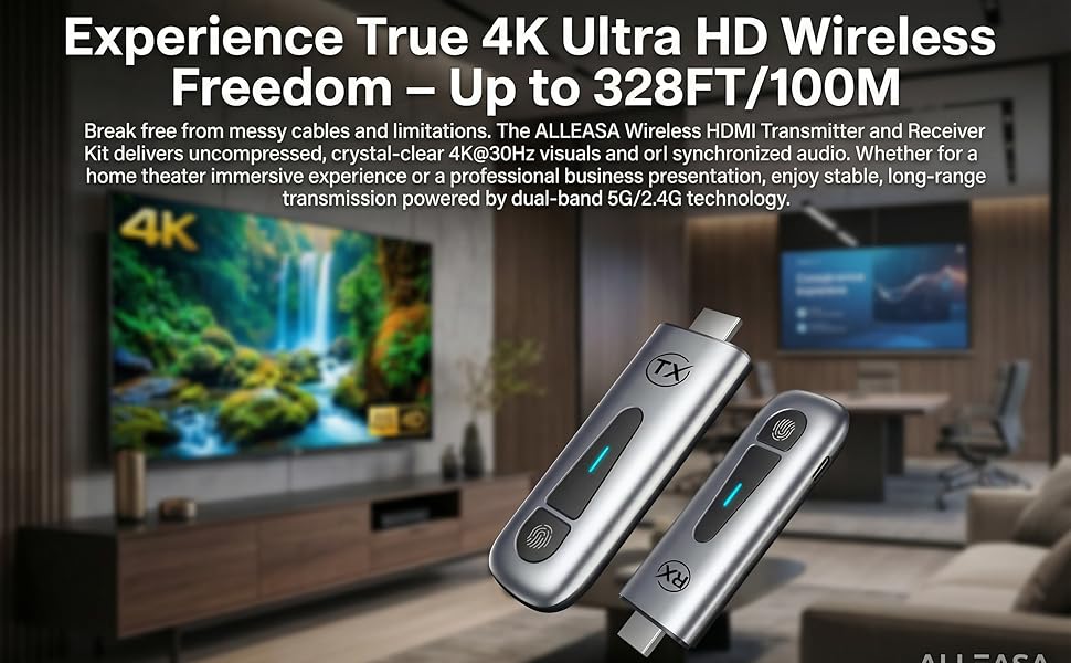 2025 Upgraded Wireless HDMI Transmitter and Receiver 328FT/100M, Plug &amp; Play