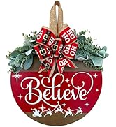 Merry Christmas Wreath Welcome Sign for Front Door, 11.8 inch Wooden Merry Christmas Sign for Hol...