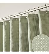 Baires Bath Sage Green Shower Curtain, 256GSM Heavy Duty Waffle Woven, Thick Fabric Shower Curtai...