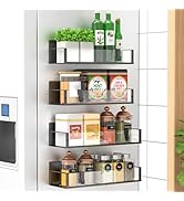 HuggieGems 4 Pack Magnetic Spice Storage Rack Organizer for Refrigerator and Oven, Clear Fridge O...