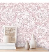 HeloHo Peel and Stick Wallpaper Floral Wall Paper Modern Pink Contact Paper Removable Self Adhesi...