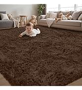 8x10 Area Rug for Living Room:Ultra Soft Fluffy Shag Brown Rugs,Large Fuzzy Plush Indoor Non Slip...