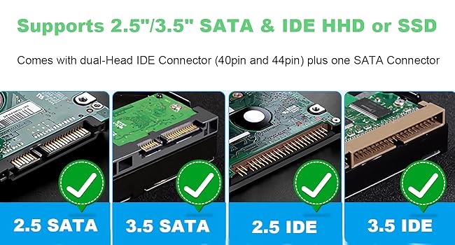 Comes with dual-Head IDE Connector (40pin and 44pin) plus one SATA Connector