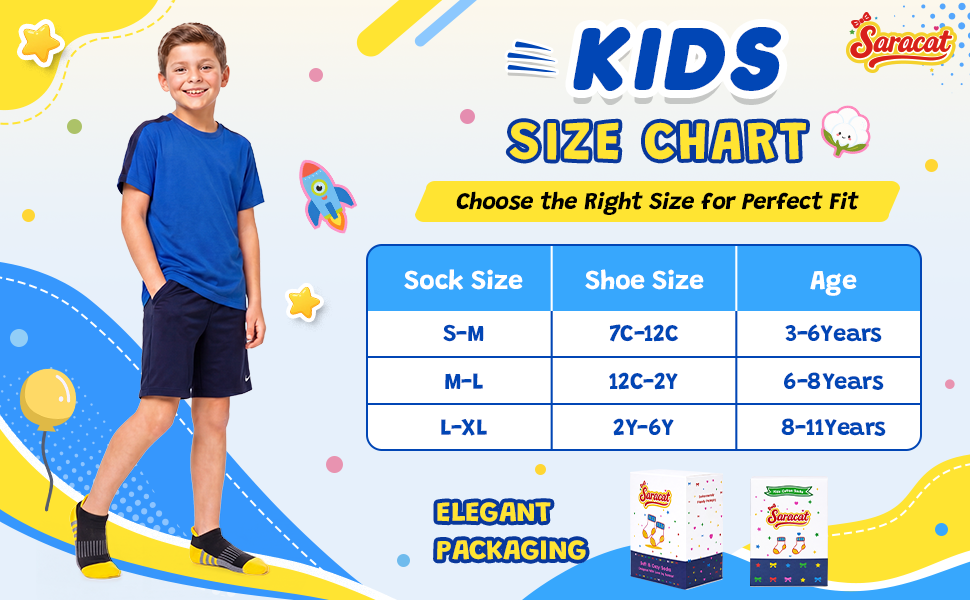 Saracat boys cotton ankle socks size chart