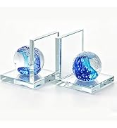 1 Pair Heavy Duty Book Ends for Shelves, Crystal Decorative Bookends for Heavy Books, Glass Wave ...
