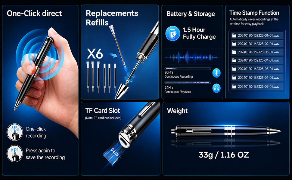 Multifunctional digital voice recorder, supporting one-click recording