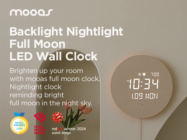full moon wall clock led digital clock home livingroom bedroom wooden clock wood 