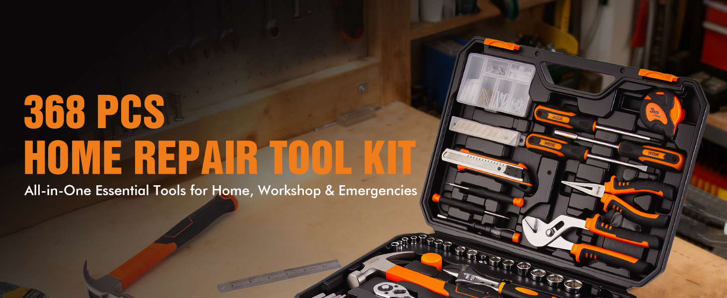 XOOL 368 Piece Home Repair Tool Kit with Drawer Toolbox