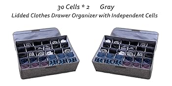 2 Pcs Lidded Clothes Drawer Organizer with Independent Cells