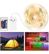 Motion Sensor LED Strip Lights Battery Powered,2M RGBW Dimmable Under Cabinet Lighting with Remot...