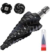 Step Drill Bit for Metal, 3/16" - 7/8"(12 Step Size), Four Spiral Flute M35 Cobalt Drill Bit, 1/4...