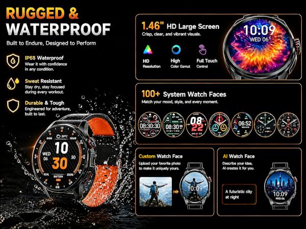 Rugged and Waterproof Smart watch with Customizable Watch Face